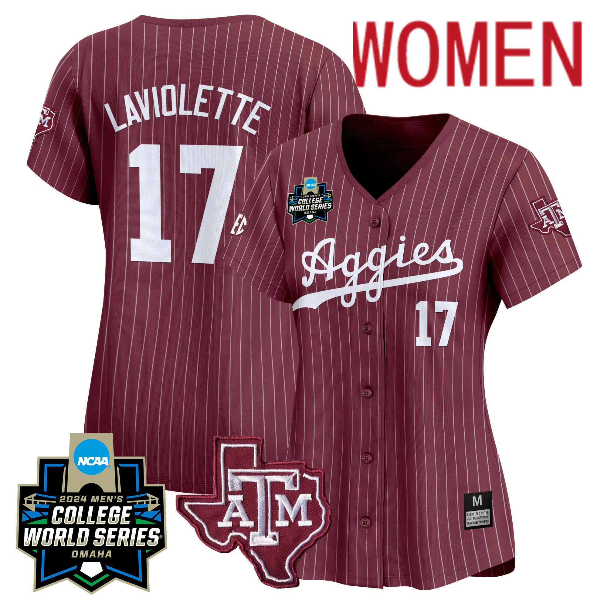 Women Texas A&M Aggies #17 Laviolette Red Stripe 2024 College World Series Vapor Premier Limited NCAA Jersey